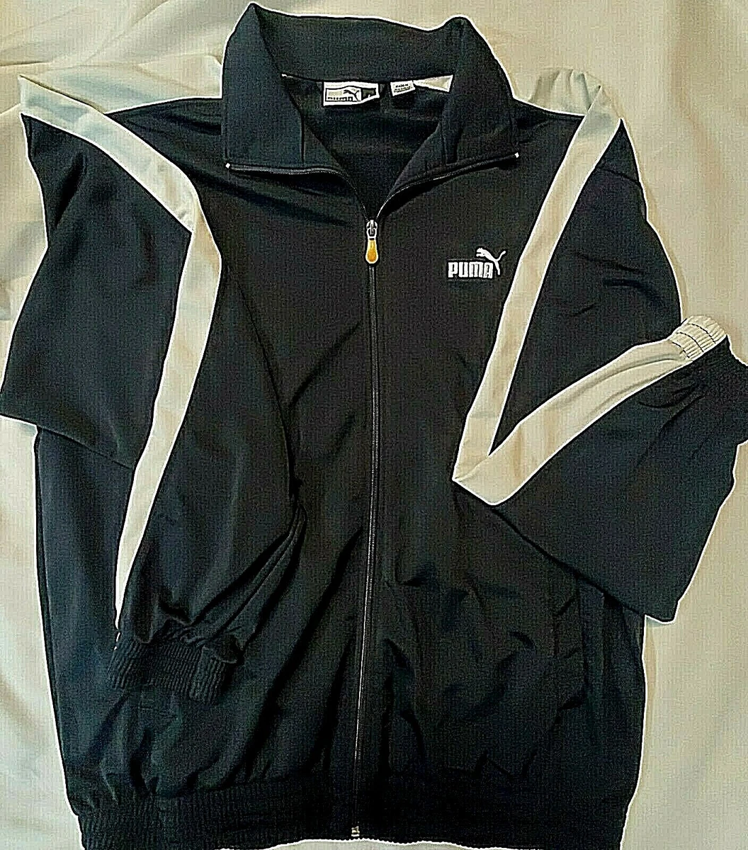 VINTAGE PUMA TRACK JACKET FULL ZIP BLACK WHITE LOGO WINDBREAKER