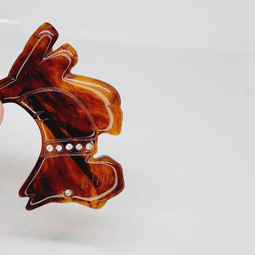 Vintage Tortoiseshell Root Beer Scottie Dog Terrier Brooch Pin Rhinestone - Picture 6 of 7