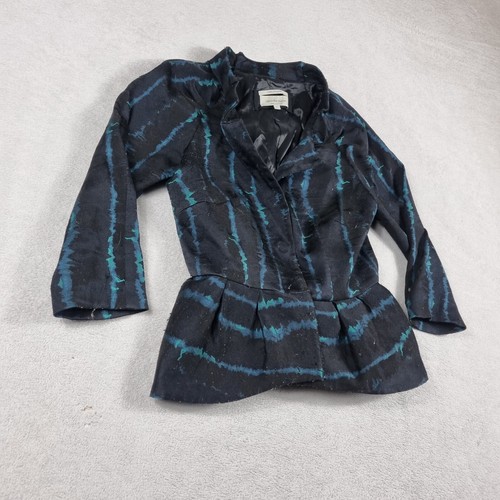 Veronika Maine Womens Blazer Jacket Size 6 Black Long Sleeve Crop Green Pattern - Picture 3 of 15