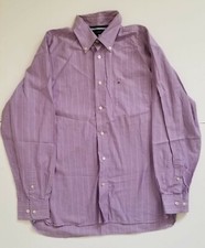 Men's Lilac Purple Long Sleeve Striped Tommy Hilfiger Shirt, Size M