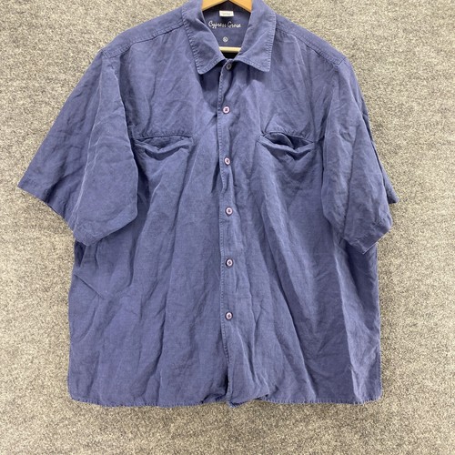 Cypress Shirt Men XL Blue Button Up Collared Short Sleeve Linen Regular Fit - Picture 4 of 8