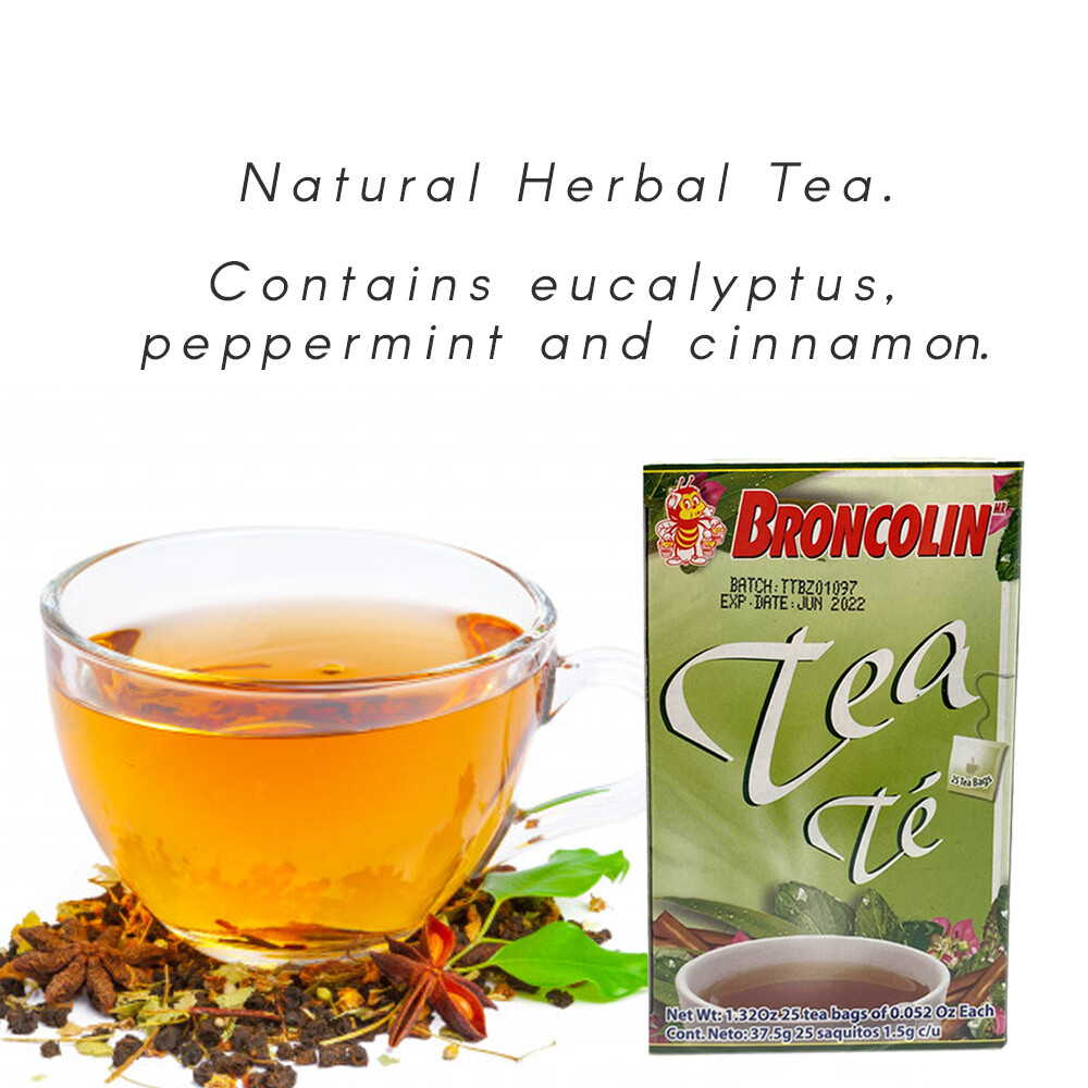 Broncolin Herbal Tea. Cough, Congestion, Flu Relief. 25 Bags. 1.32 Oz ...
