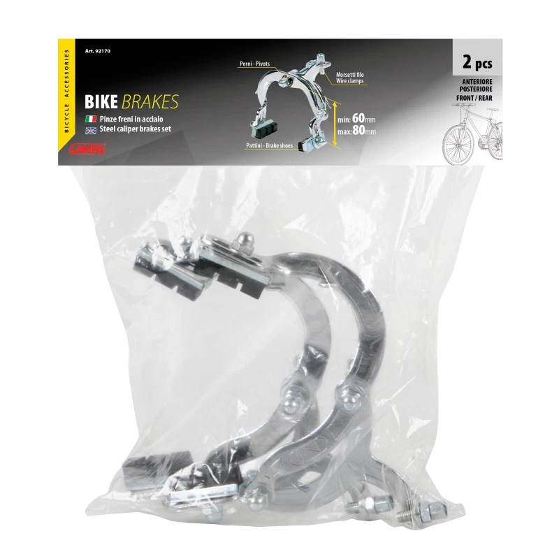 COPPIA PINZE FRENI ANT+POST PER BICI BICICLETTA MTB IN ACCIAIO SET COMPLETO BIKE - Immagine 2 di 2