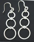 Vintage Sterling Silver 925 Four Rings Dangle Modernist Earrings Hooks 2 1/2"