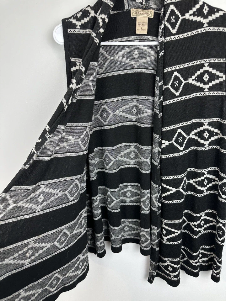 Chaleco Art and Soul Mujer Grande Cárdigan Suéter Sin Mangas Azteca Negro Blanco DS Foto 2 de 4