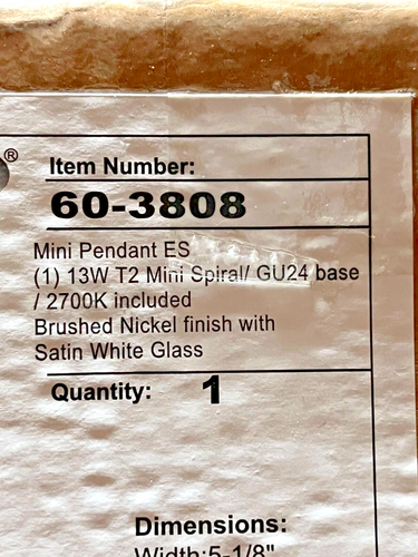 NUVO 60-3808 Mini Pendant ES (1) 13W T2 Mini Spiral/GU24 Base Brushed Ni L18 - Picture 3 of 3