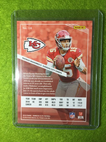 PATRICK MAHOMES PRIZM CARD JERSEY #15 KANSAS CITY CHIEFS REFRACTOR 2019 Elite#14 - Picture 2 of 12