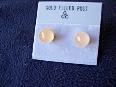 VINTAGE 1970s CLASSIC ROSE QUARTZ 6MM BEAD/BALL GOLD FILLED POST STUD EARRINGS