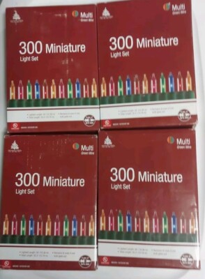 Lot of 4 - 300 Mini Christmas Lights, 1200 Total Lighted Length Multi-Color