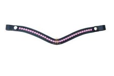 Wonderful Pink Stone Clear Crystal Leather Bridle Browband Snap All Sizes .