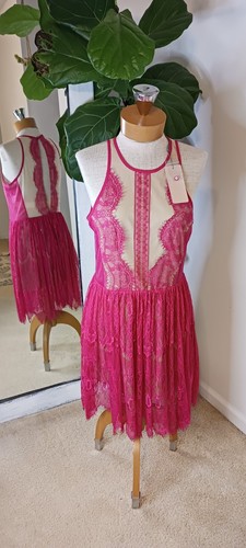 Size 12/Large Three Floor Rose Petal Pink Formal Cocktail Dress NWT Prom Sexy - Picture 9 of 13