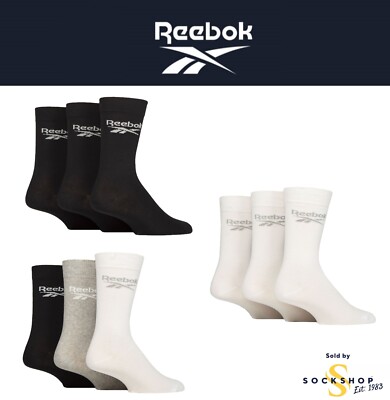 Reebok Crew-Socken Herren und Damen ''Core'' Baumwolle 3 Paar im Größenbereich von 2,5-12,5