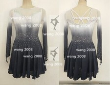 Ice skating dress Competition Figure Skating Twirling Costume grey white dyeing