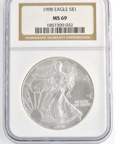 1998 $1 ASE NGC Graded MS69 .999 Fine American Silver Eagle Coin Bullion Slab
