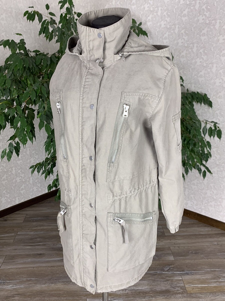 ALL SAINTS Skyler Parka Womens Coat Trench Jacket Gray Cotton Size