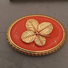 Western Belt Buckle Faithful Brand With Gold 4 Leaf Design Orange New Women’s