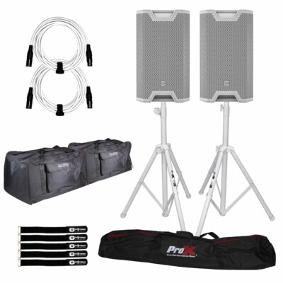 LD Systems LDS-ICOA15ABTW White Active Powered Speakers Pair w Stands & Totes