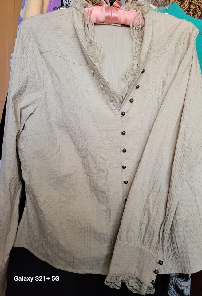 Blusa en forma de Coldwater Creek de inspiración vintage arrugada - ribete de encaje - nueva con etiquetas - PXL