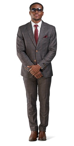 Traje para hombre de 2 botones de ajuste delgado con ventana de bronce a cuadros solapa de pico 35071 AZARMAN - Imagen 4 de 7