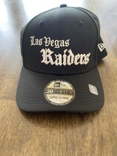New MENS Era 39Thirty Las Vegas Raiders Gothic Script L/Xl Black Flex Fit Hat