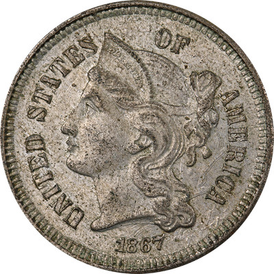 1867 Three (3) Cent Nickel Great Deals From The Executive Coin Company