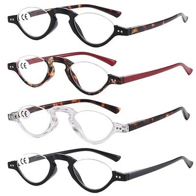 4 PK Half Moon Reading Glasses Computer Reader Small Retro Half Frame Eyeglasses