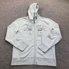 Aeropostale Hoodie Sweatshirt Mens Medium Gray Full Zip Fleece New York 1987