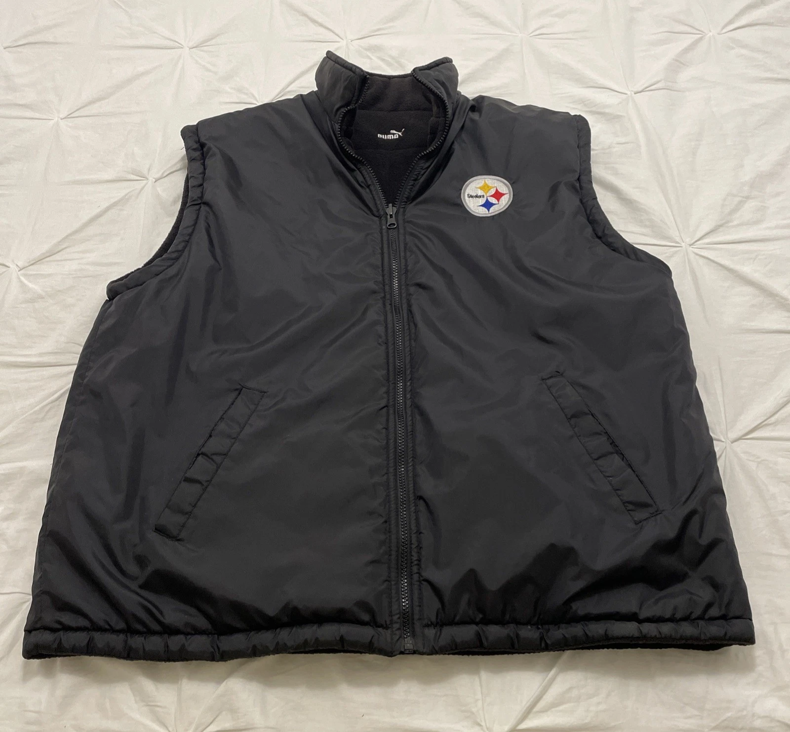 EUC! Pittsburgh Steelers PUMA Reversible Black Vest Men’s XL Puffer Fleece Zip