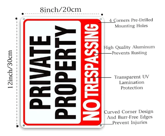 Paquete de 4 letreros grandes sin intrusión propiedad privada, aluminio libre de óxido de 8X12 pulgadas Foto 2 de 4