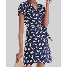J.Crew Wrap Mini Dress Womens 00 Navy Blue Leopard Print Short Sleeve V-Neck