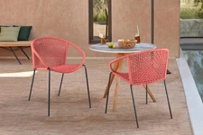 Indoor Outdoor Stackable Steel Dining Chair with Brick Red Rope - Set of 2