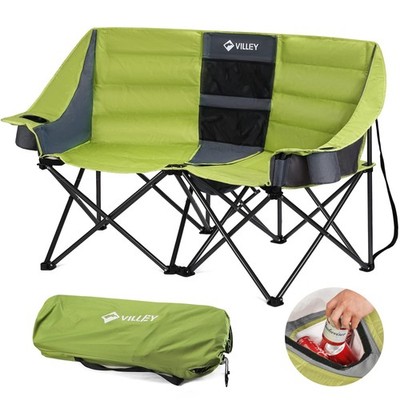 VILLEY Double Camping Chair w/Cooler Bag, Extra Wide Loveseat, Heavy Duty Pad...