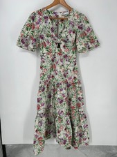 Zara Dress Womens Extra Small Multicolor Floral Print Midi Tiered V Neck