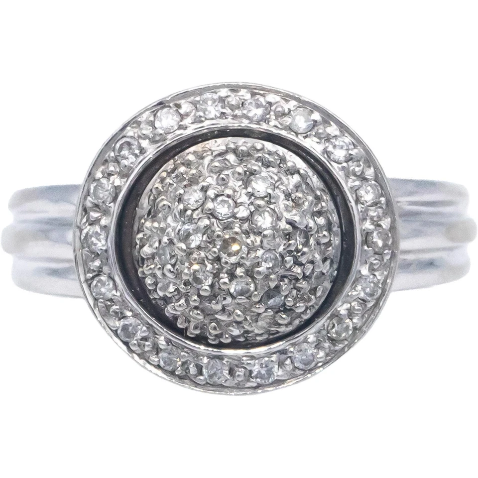 14k White Gold 0.25CT Round Cut Diamond Cluster Spinner Ring Size 5.25 - Image 4 of 4