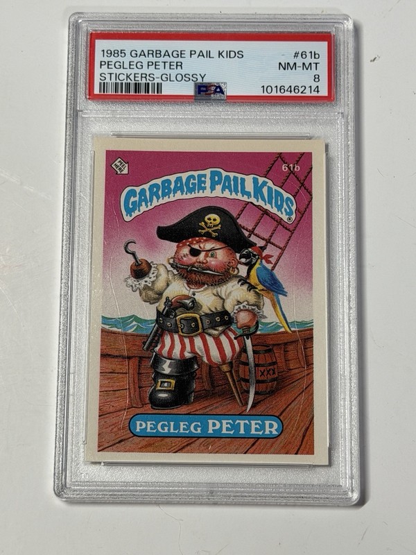 1985 TOPPS GARBAGE PAIL KIDS STICKERS GLOSSY #61b PEGLEG PETER PSA 8