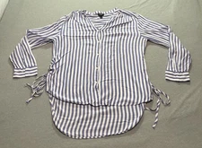 A New Approach Blouse Womens L Nautical Hi Low Coastal Cruise Office Lounge Blue