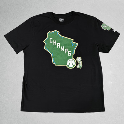 Milwaukee Bucks New Era NBA CHAMPS State Graphic BLACK Logo T-Shirt - Size XL