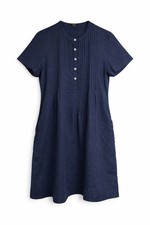 Quince 100% European Linen Sleeveless Swing Dress Navy Blue Size L Side Pockets