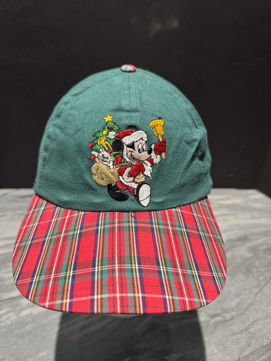 New Vintage 90s Disney Mickey as Santa Red Flannel Strap Hat