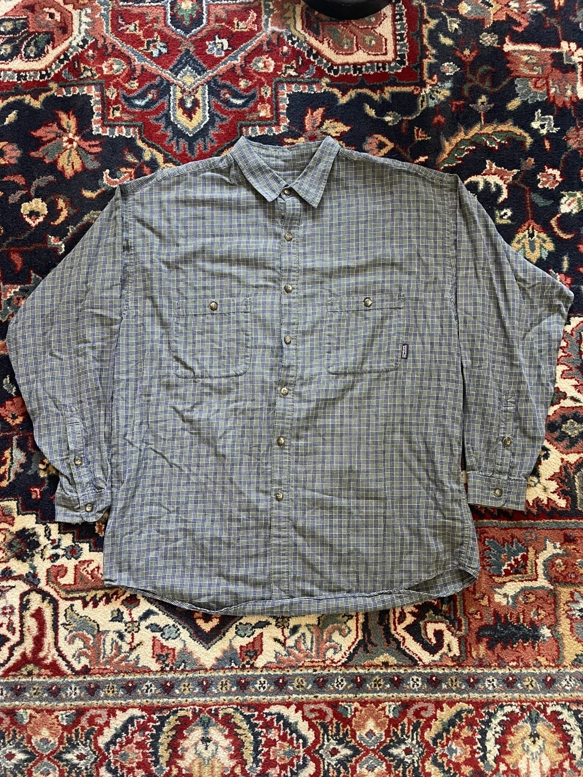 Y2K Patagonia Organic Cotton Fjord Flannel Shirt Men’s Size XL Green/Blue Plaid