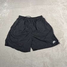 VTG Nike Shorts Mens Large Black Swoosh Logo Swim Trunks Board Spellout Lined
