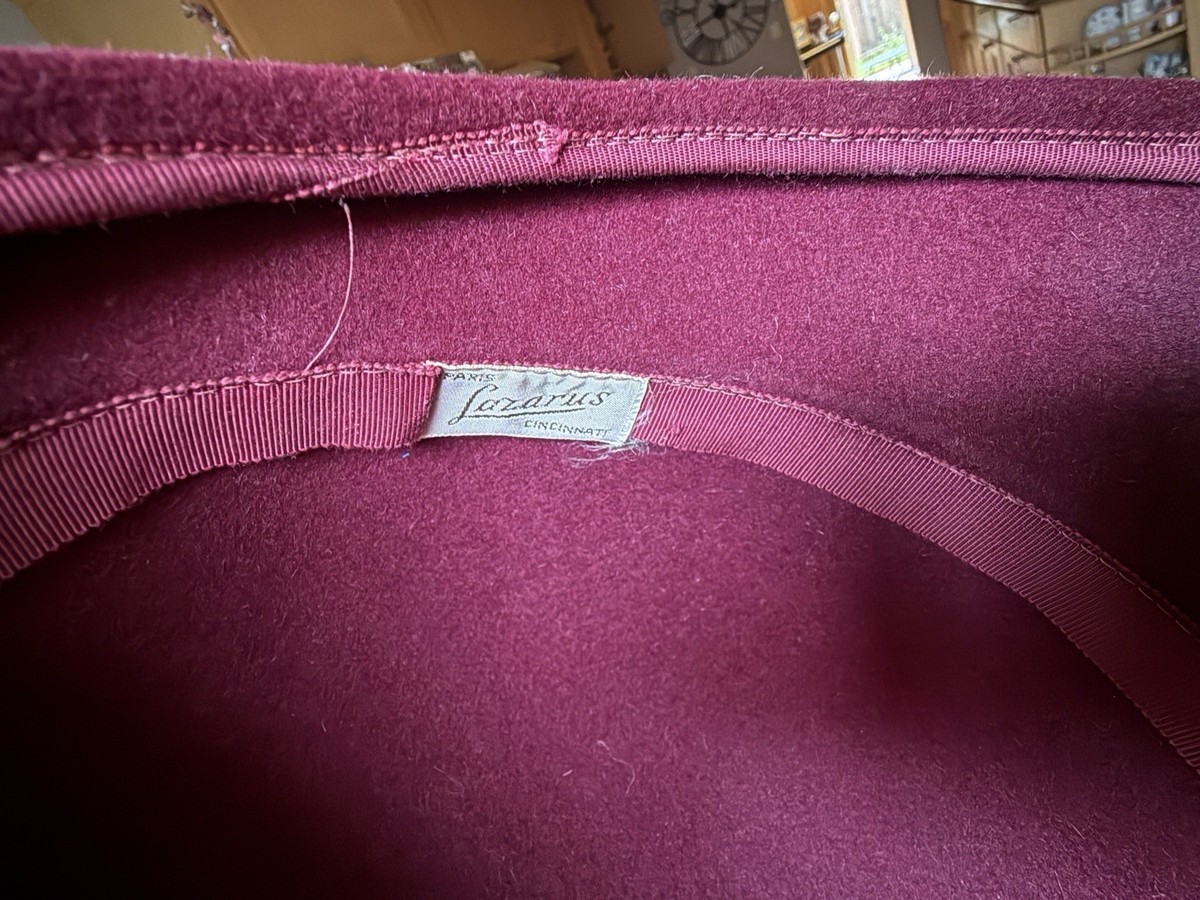 Vintage Lazarus Paris Burgundy Felt Cloche Hat Ribbon Elegant View 6