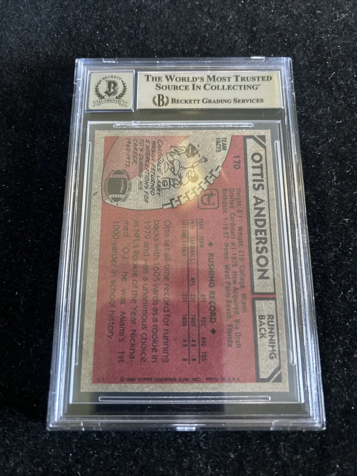 1980 Topps Ottis Anderson #170 Rookie BGS Certified 10 Auto Card - Image 2 of 2