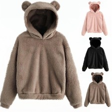 Damen Sweatshirt Teddyfell pullover Casual Oberteil Hoodie Kapuze Sweatjacke