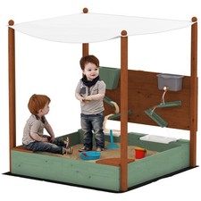 AIYAPLAY Wood Sandpit for Kids with Canopy for Garden, Beach, Green