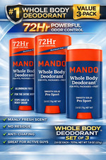 MANDO Whole Body Deodorant Pro Sport SET OF 3   2.6oz Each 225g Total 
