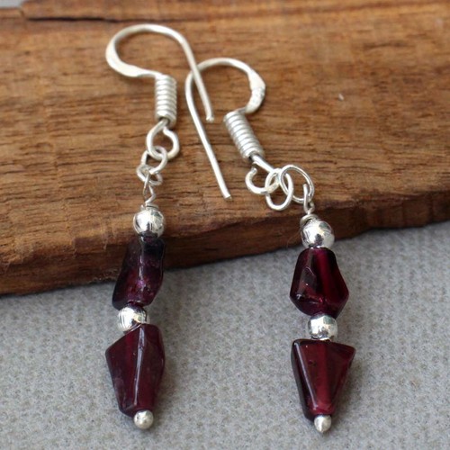 Beaded Pink Tourmaline 925 Silver Plated Earrings 1.7" Exquisite Gift AU d734
