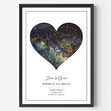 Custom Heart Star Map Print Personalised Night Sky Anniversary Gift