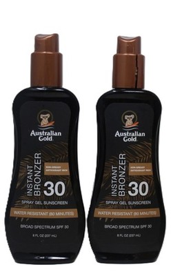 x2 Australian Gold Spray Gel Sunscreen Instant Bronzer SPF 30 New 1 Cracked Lid