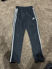 adidas Boys Black White Track Pants 9-10A Elastic Waist Activewear